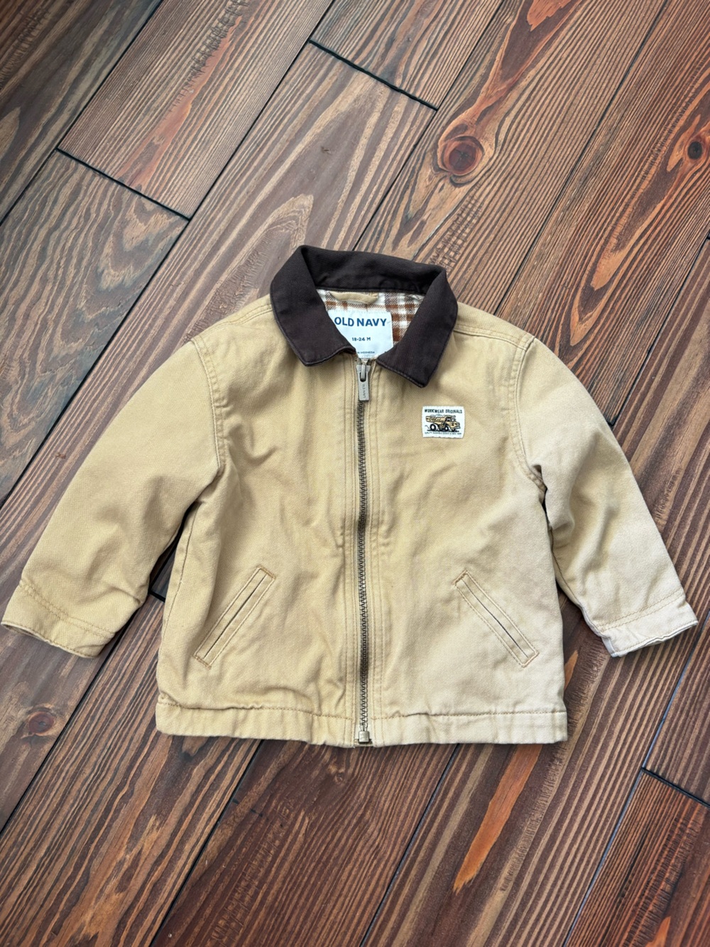 Old Navy Tan Jacket with Dark Brown Collar Boys Toddlers